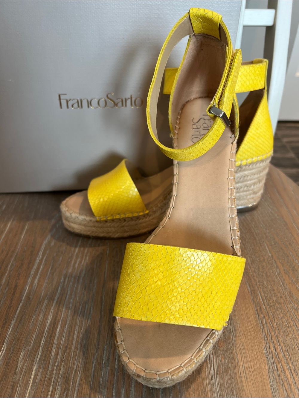 Franco Sarto Bright Yellow Espadrille Wedge Sandals
